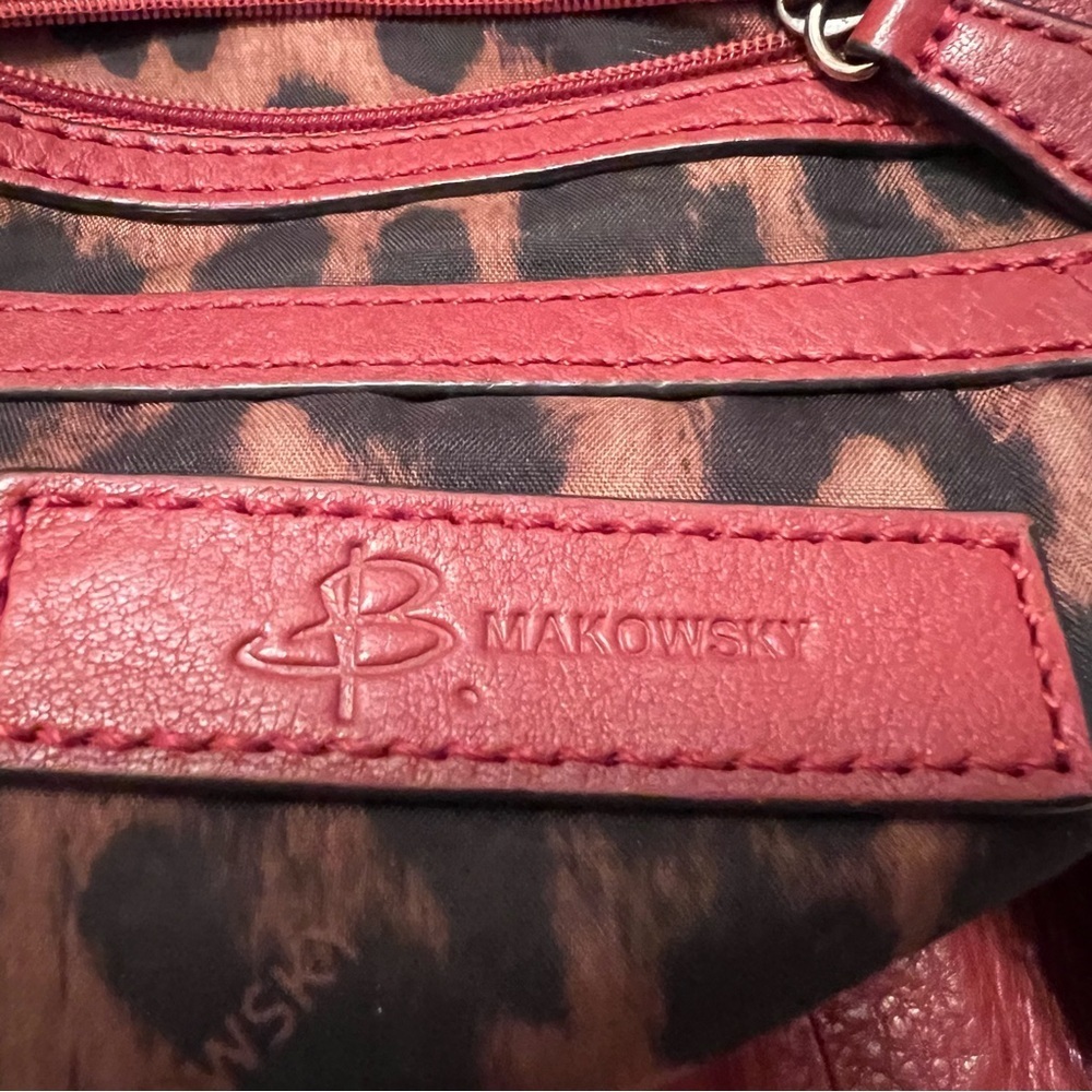 B Makowsky Red Pebbled Leather Hobo Shoulder Bag Large - Picture 7 of 13